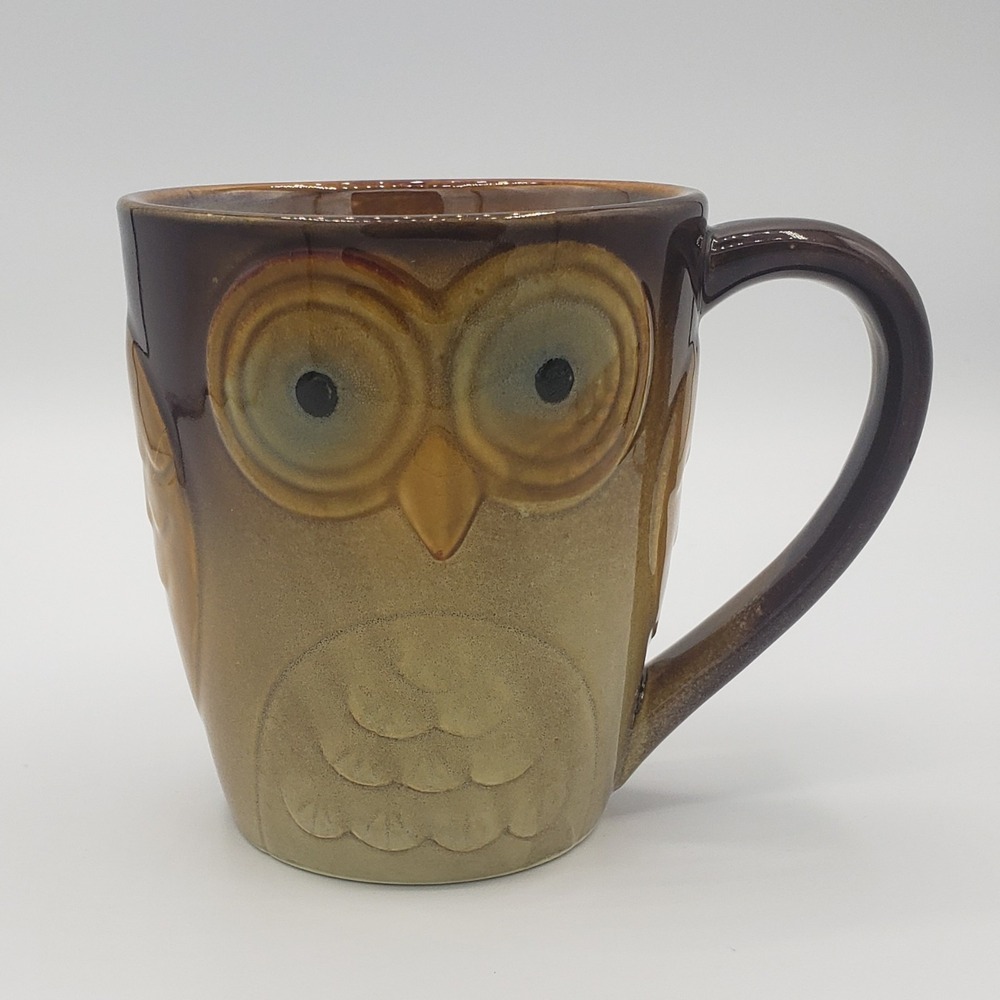 Gibson Home‎ Owl City Coffee Cup Mug Embossed Brown